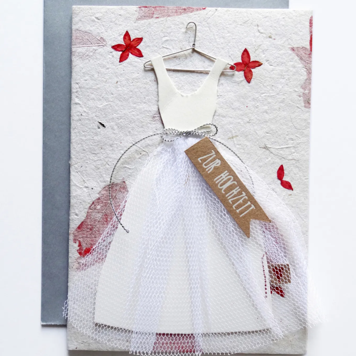 Hochzeitskleid Karte. Blumen.