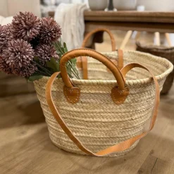 Korbtasche mit Lederhenkel + Griff