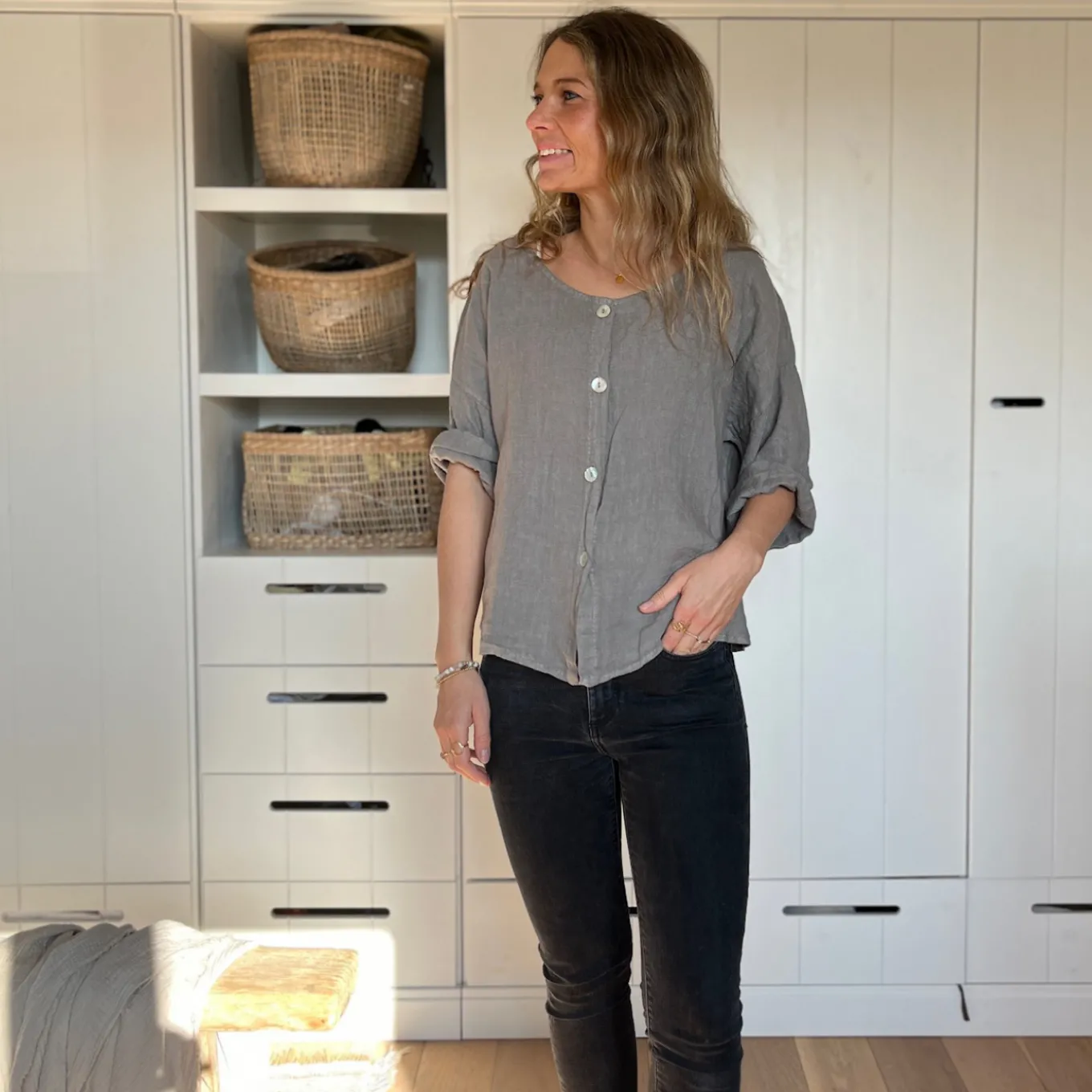 Leinenjacke kurz, Knopfleiste