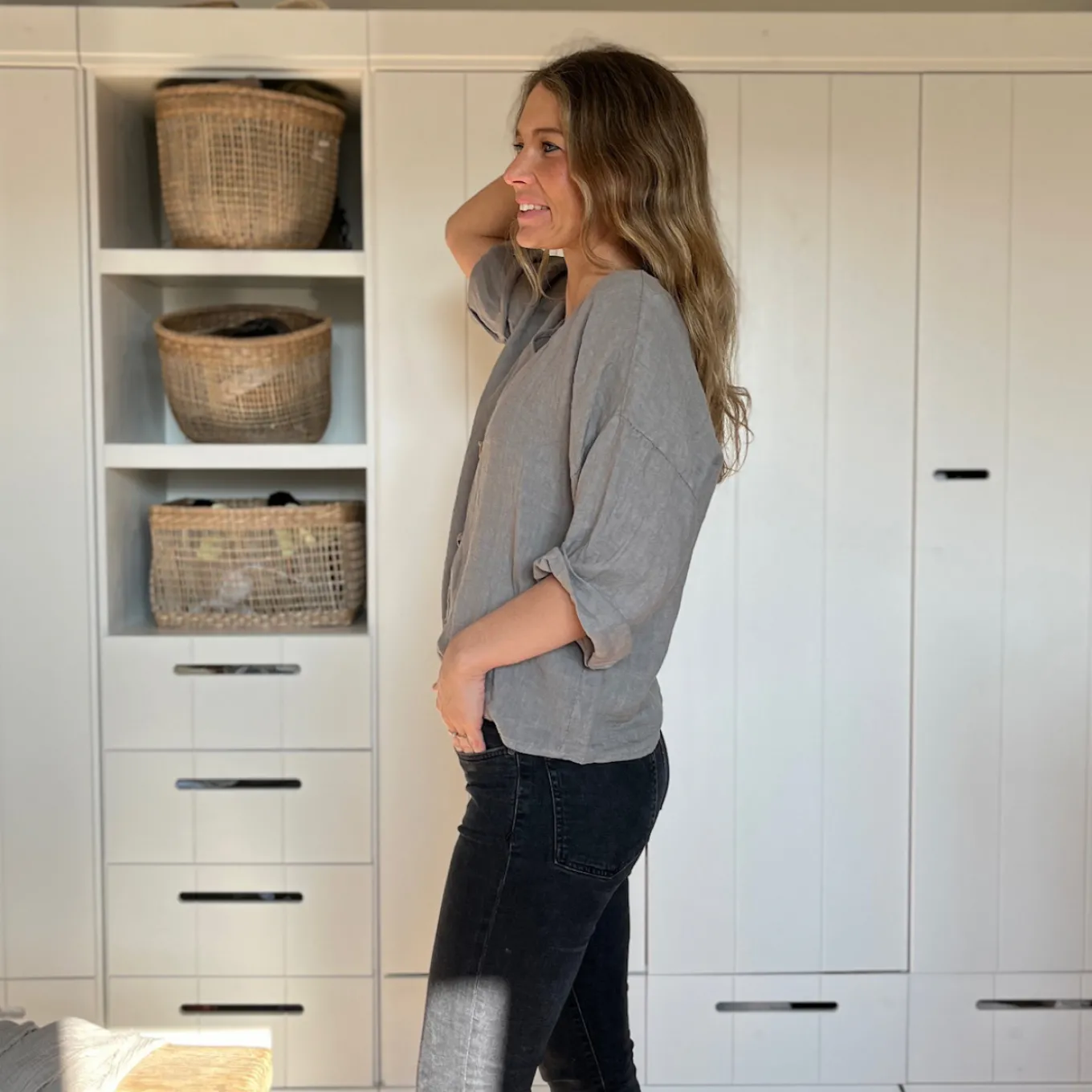 Leinenjacke kurz, Knopfleiste