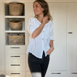 Leinenjacke kurz, Knopfleiste