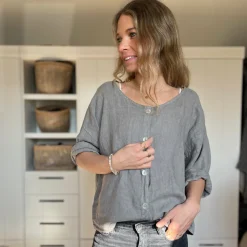 Leinenjacke kurz, Knopfleiste