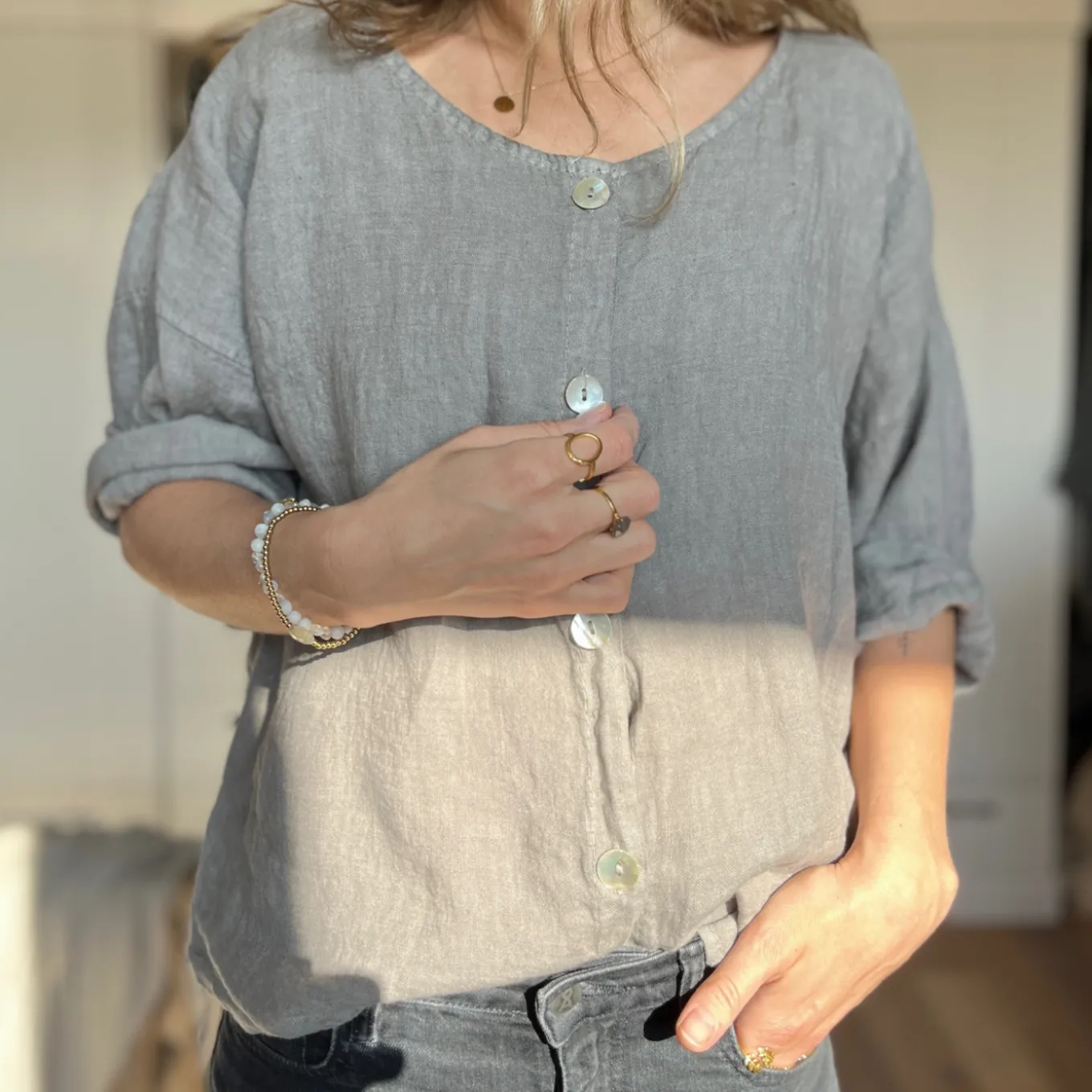 Leinenjacke kurz, Knopfleiste