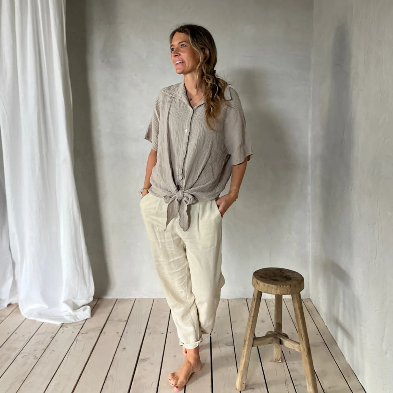 Musselin Bluse Knoten