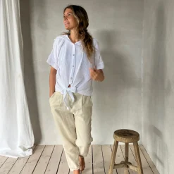 Musselin Bluse Knoten