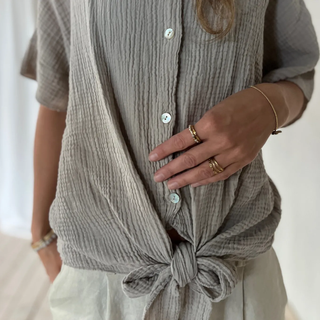 Musselin Bluse Knoten